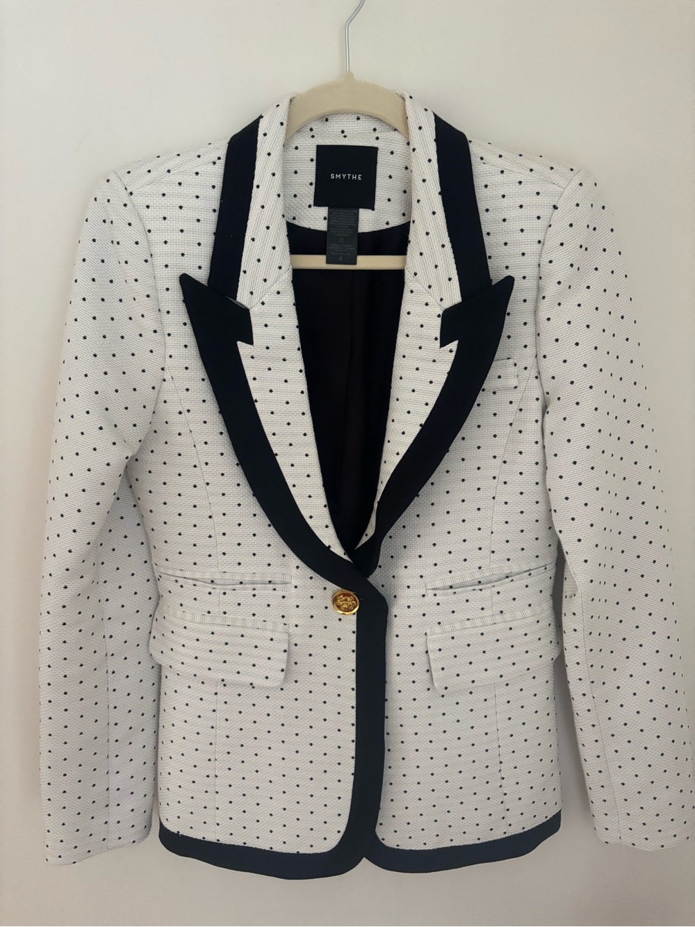 SMYTHE White & Black Polka Dot Tailored Blazer Size 4